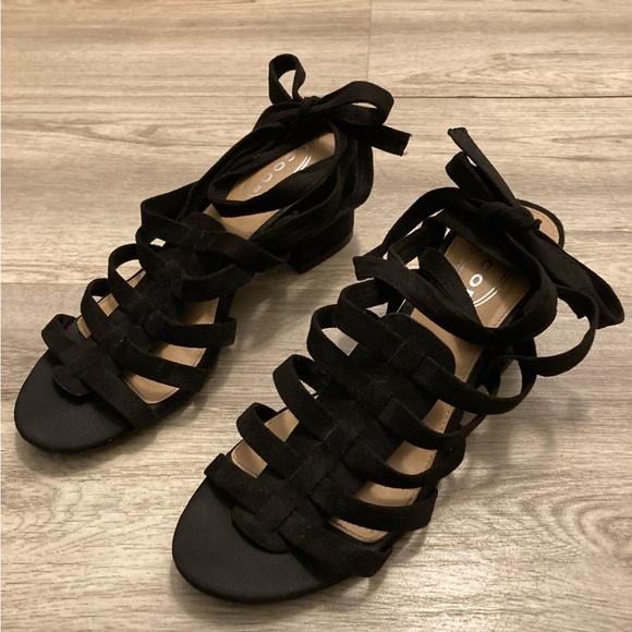 Scoop Block Heel Sandals Lace Up Faux Suede Open Toe Strappy Tie Up Gladiator 8 - Picture 9 of 16